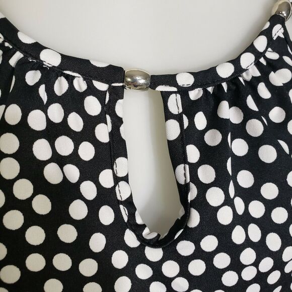 Studio Works Womens Top Medium Sleeveless Tank Black White Polka Dot Keyholes - Picture 4 of 10